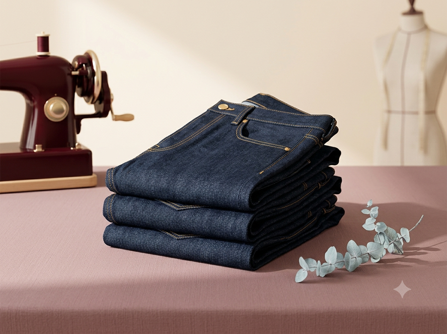 Jeans pliés prêts pour l'ourlet